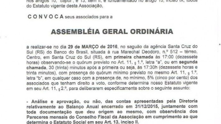 Convocação Assembleia Geral Ordinária 29/03/2016