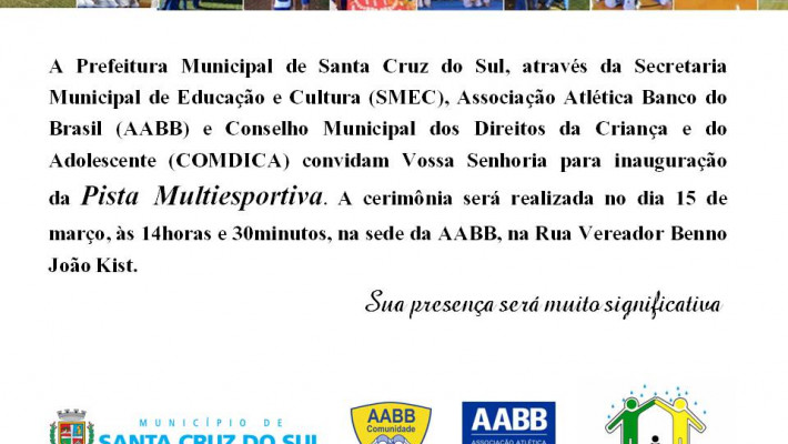 Convite Inauguração da Pista AABB Multiesportiva