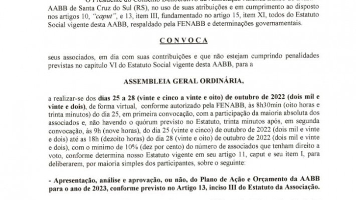 EDITAL DE CONVOCAÇÃO – Assembleia Geral Ordinária – 2022/02