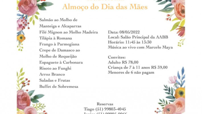 VEM AÍ Almoço de Dia das Mães 2022