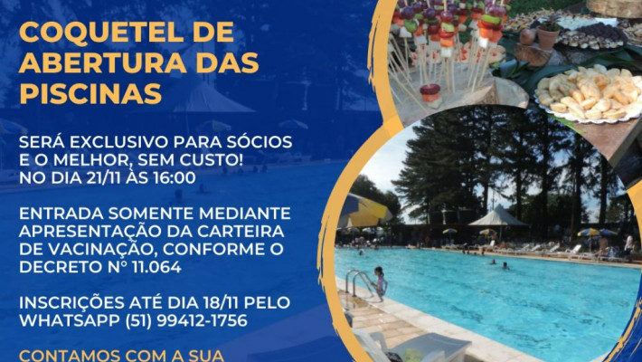 Convite especial aos sócios! Venha prestigiar o Coquetel de Abertura das Piscinas!!
