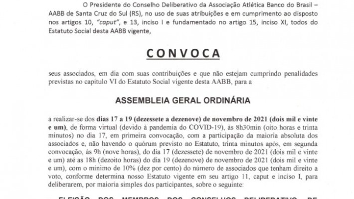 EDITAL DE CONVOCAÇÃO – Assembleia Geral Ordinária – 2021/03
