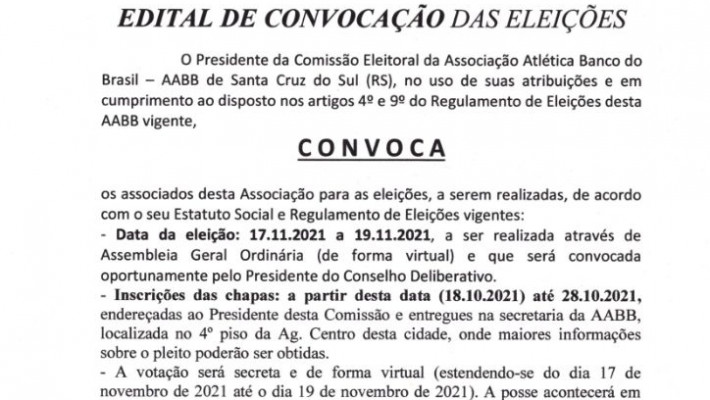 EDITAL DE CONVOCAÇÃO PARA ELEIÇÕES