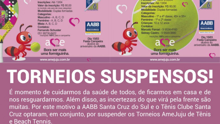 Torneios AmeJuju de Tênis e Beach Tennis suspensos